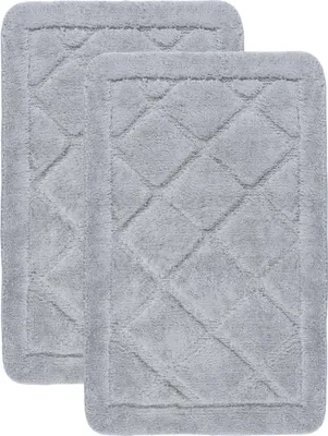 Produktbild von Badematten Set - 2-Teilig - 40x60 cm - Grau - Weiche Badvorleger - Rutschfest - Waschbar - Saugfähige Badematten