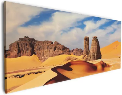 Produktbild von Wallario Premium Leinwandbild Felsen und Sand in der Sahara Wüste in Größe 80 x 200 cm