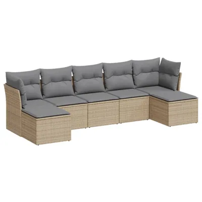 Produktbild von vidaXL 7-tlg. Garten-Sofagarnitur mit Kissen Beige Poly Rattan