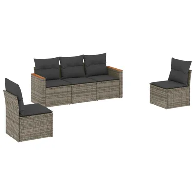 Produktbild von vidaXL 5-tlg. Garten-Sofagarnitur mit Kissen Grau Poly Rattan