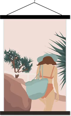Produktbild von MuchoWow® Textilposter Sommer - Frau - Strand 60x90 cm mit schwarzem Rahmen - Poster Wohnzimmer