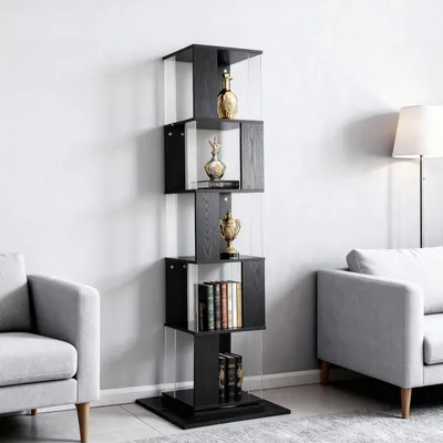 Produktbild von 5 Ebenen Drehbares Bücherregal 360° Drehregal Büroregal Standregal Dekoregal Lagerregal Büroregal Aufbewahrungsregal Ausstellungsregal Schwarz