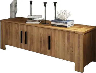 Produktbild von Kommode Lubic aus Wildeiche massiv 155x45x51 cm mit 3 Türen und Holzbeinen