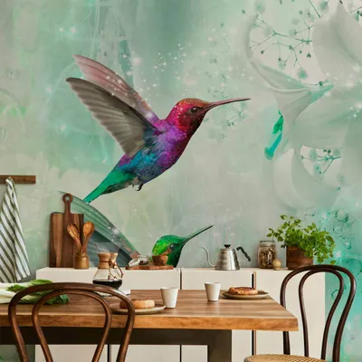 Produktbild von Vlies Fototapete - Colourful Hummingbirds (Green) 350x245 cm Tiere g-B-0068-a-c