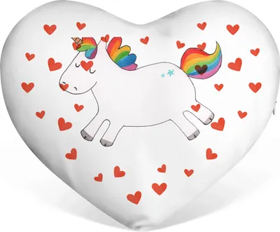 Produktbild von Mr. & Mrs. Panda Dekokissen Einhorn Happy - Weiß - Geschenk, Unicorn, Lachen, Sofakissen, Kuschelkissen, Witzig, Liebeskissen, Spaß, Schmusekissen, Liebe Kissen