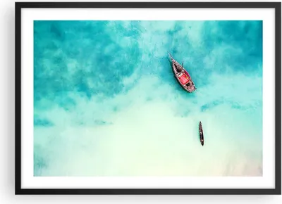 Produktbild von Gerahmtes Poster - Schwarzer Rahmen - Insel Boot Schiff Ozean - 70x50 cm - Wand Bild - Wanddeko - Wandbilder - Wandposter - Bilderrahmen - Bilder - Kunstdruck - Wandbild - P2BAA70x50-2923