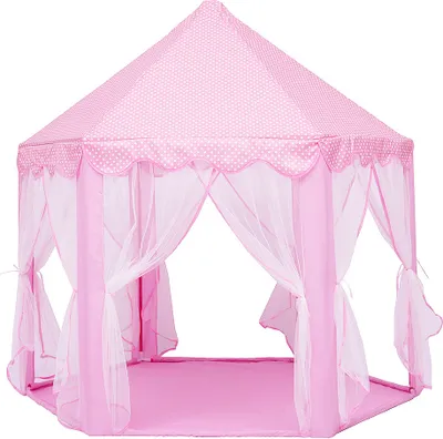 Image de Tente de jeu pour enfants Château de princesse Maison de poupées portable et pliable Φ140cm hexagonale convient pour la plage familiale, etc. Rose