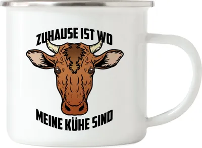 Produktbild von Zuhause Ist Wo Meine Kühe Sind Emaille Tasse Kuh-Fans Kuh-Liebhaber Milchkuh Landwirt Geschenkidee