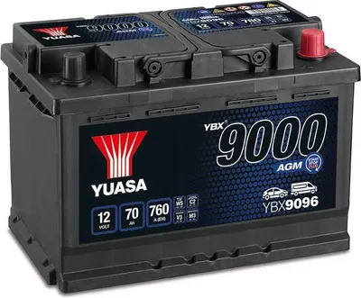 A car battery is shown in a studio setting.