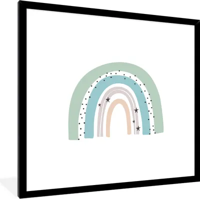 Produktbild von MuchoWow® Gerahmtes Poster regenbogen-kinder-sterne-punkte-pastell1-1 40x40 cm - Poster mit Schwarzem Bilderrahmen Wandposter Rahmen Foto Bilder - Mit Rahmen - Wanddekoration Schlafzimmer