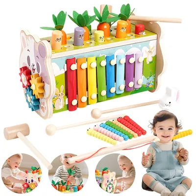Image de Jouets Montessori à partir de 1 an - Jeu de marteaux 8 en 1, jouet en bois, jouet de motricité, xylophone, jouet éducatif pour enfants de 1 an, cadeau pour enfants
