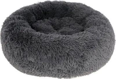 Produktbild von Fluffy Donut Hunde- und Katzenkorb, Ø76 x 19 cm, Grau, Extra Weiche Füllung, Rutschfest