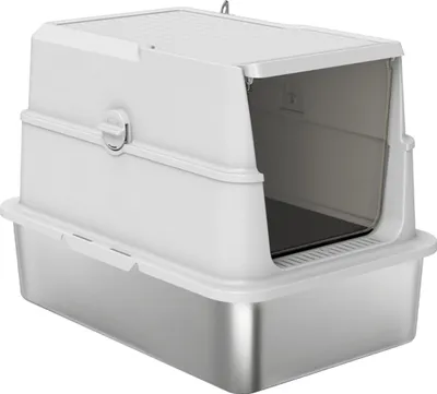 Image de Bac à litière, acier inoxydable, intérieur XL, avec pelle, gris clair