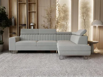Produktbild von GrainGold Ecksofa L-Form Rechts Berona - Ecksofa mit Schlaffunktion und Bettkasten - Moderne Ecksofa, Wohnzimmer Ecksofa - Eckcouch Grau (Royal 27)