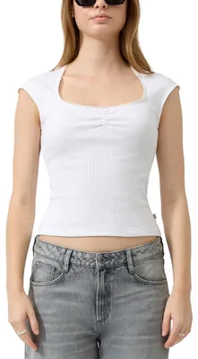 Produktbild von s.Oliver Damen T-Shirt – Slim Fit, Herzausschnitt, Kurzarm, Rippware