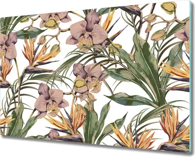 Produktbild von Glas-Herdabdeckplatte Glaskeramikkochfeld-Abdeckung Spritzschutz - 80x52 cm - Exotisch Blätter