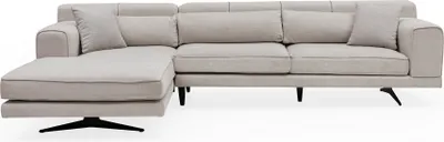 Produktbild von Hanah Home, Ecksofa Beige (198 x 308 cm) aus Buchenholz & Spanplatte, 100% Polyester, 300 kg Tragfähigkeit, 5 Kissen, trocknergeeignet, modernes skandinavisches Design.
