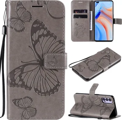 Produktbild von Mobigear Butterfly  OPPO Reno 4 Hülle Klapphülle Geldbörse - Grau
