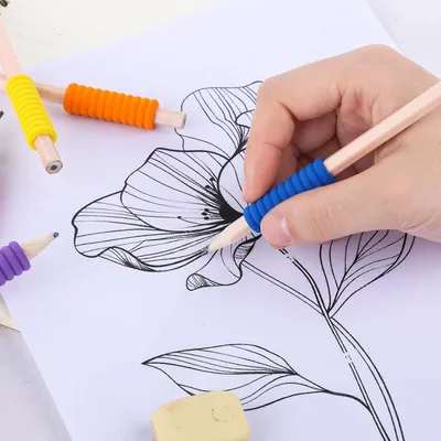 Produktbild von 30 Stück Bleistiftgriffpolster Bleistiftzange 6 Farben für Kinder - Schreibhilfe mit farbigen Schwammlinienpolstern für Handschriftwerkzeug