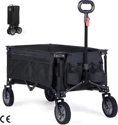 Immagine prodotto di Carrello da spiaggia pieghevole, grande, portata 100 kg, nero, adatto a tutti i terreni