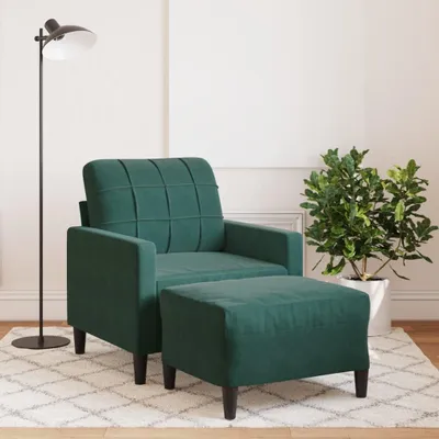 Produktbild von Dunkelgrüner Sessel mit Hocker, 60 cm, aus Samt