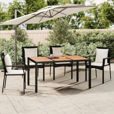 Produktbild von Gartentisch mit Holzplatte Schwarz Poly Rattan & Akazienholz , Gartentische Design 2024