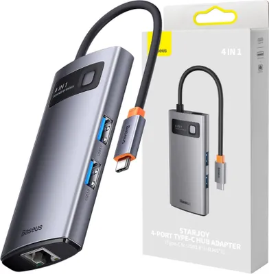 Produktbild von Baseus Metal Gleam Series HUB 4-in-1 USB Typ C - 3 x USB 3.2 Gen. 1 / RJ45 (WKWG070113)