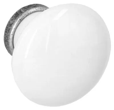 Zdjęcie produktu dla Przycisk do mebli, wykonany z zamaku i porcelany. Średnica 31 mm. Wykończenie: srebrne, szczotkowane