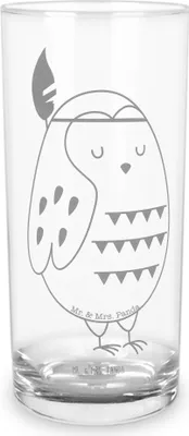 Produktbild von Mr. & Mrs. Panda Longdrinkglas Eule Federschmuck 200 ml - Transparent - Geschenk, Wasserglas, Entspannt, Abenteuer, Trinkglas, Dekoration, Tumbler, Cocktailglas, Glas