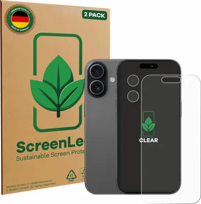 Produktbild von 2x ScreenLeaf Schutzfolie für Apple iPhone 17 (Display+Kamera) nachhaltiger Displayschutz Display Schutz Folie Klar Transparent
