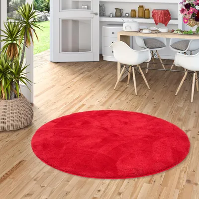 Produktbild von Luxus Super Soft Hochflor Langflor Teppich Silky Weinrot Rund, Größe:120 cm Rund