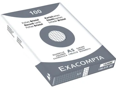 Image de Fiches Exacompta DIN A7, quadrillées, blanches, 100 pièces