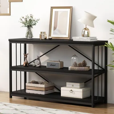 Obrázok produktu pre Konzolový stolík z dreva 3 úrovne obývacia izba 140x34x74cm čierna
