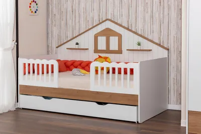 Produktbild von Weißer Kinder Hausbett Designer Holzbett Robuste Kinderzimmer Möbel