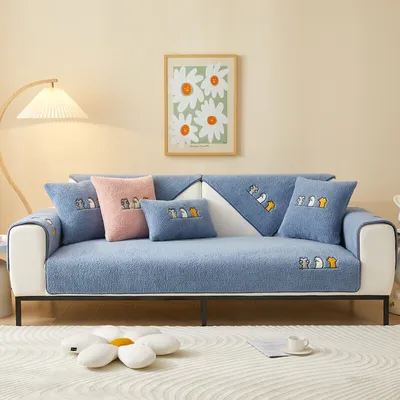 Produktbild von (90cm*90cm,Blau)Sofakissenbezug Sofakissen aus Lammsamt Rutschfester Sofabezug Atmungsaktiv Sofaschutz für Schlafzimmerteppich Bodenpolster Tisch- und Stuhlmatten