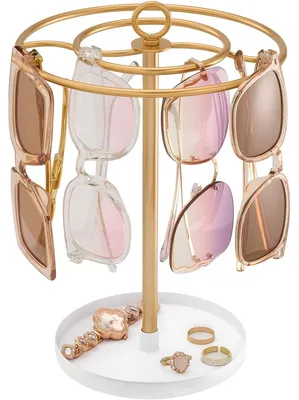 Produktbild von Brillenständer Brillenhalter Brillenregal - Goldfarben - Bis 20 Paar - Edelstahl - 360 Grad drehbar - Tischmodell