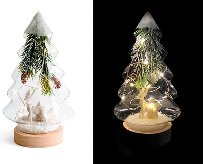 Produktbild von Glasweihnachtsbaum mit LEDs auf Holzsockel, 21 cm hoch
