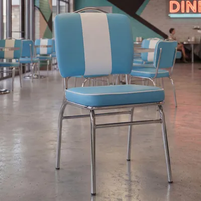 Zdjęcie produktu dla FineBuy Krzesło do jadalni American Diner, niebieskie, styl retro z lat 50., z oparciem, wysokość siedziska 47 cm