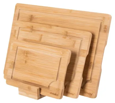 Image de 3 planches à découper en bambou, 3 en 1, avec support