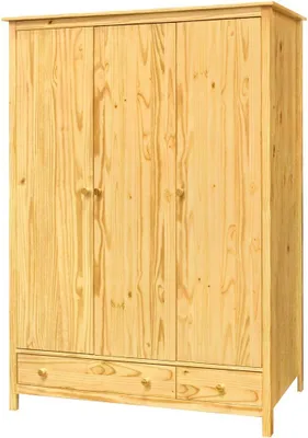 Zdjęcie produktu dla Szafa Möbilia | z 3 drzwiami, 2 szufladami | lite drewno sosnowe | lakierowana w kolorze naturalnym | szer. 144 x gł. 58 x wys. 190 cm | 19020055 | Seria SCHRANK
