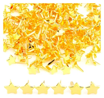 Produktbild von 100 Stück Mini Sterne Brads Musterklammern, Mini Scrapbooking Klammern, Metall Rundkopfklammern für Schule, Büro und Basteln (gold)