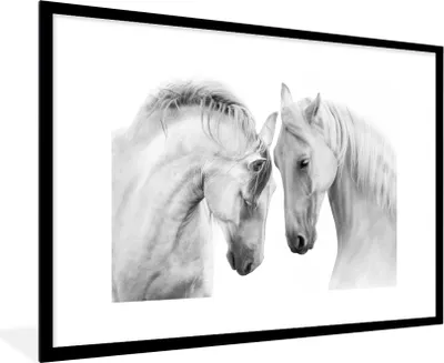 Produktbild von MuchoWow® Gerahmtes Poster Pferd - Tiere - Porträt - Weiß 90x60 cm - Poster mit Schwarzem Bilderrahmen Wandposter Rahmen Foto Bilder - Wanddekoration - Fotos