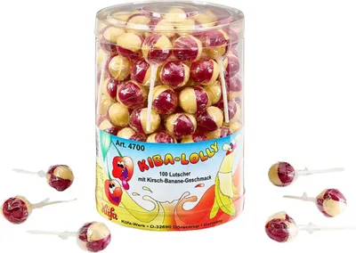 Produktbild von Küfa Kiba Lolly Lutscher mit Kirsch Banane Geschmack 100 Stück 1800g