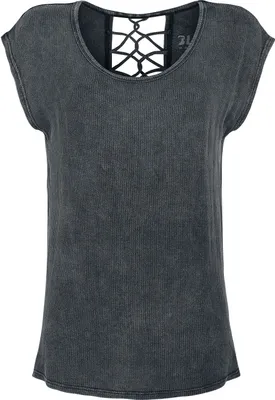 Produktbild von Black Premium by EMP Damen graues T-Shirt mit Zierbändern am Rücken S