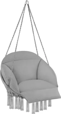 Produktbild von Tectake Hängesessel Samira (80x81x139 cm), faltbar, grau, Innen- & Außenbereich, pulverbeschichteter Stahl, 60% Polyester 40% Baumwolle, 150 kg Tragkraft, Kissen Ø 80x6 cm