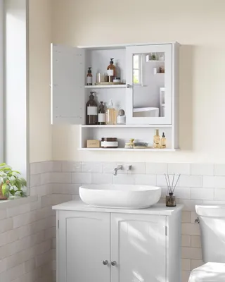 Produktbild von Spiegelschrank - Badezimmerschrank - 2 Spiegeltüren - Verstellbare Ablage - Wandmontage - Weiß