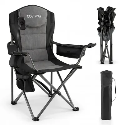 Produktbild von COSTWAY Campingstuhl Faltbar XXL 200kg belastbar, Klappstuhl Angelstuhl gepolstert mit Kühltasche, Handyhalter, Seitentasche & Getränkehalter Schwarz