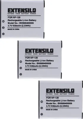 Produktbild von EXTENSILO 3x Akku kompatibel mit Casio Exilim EX-ZS10BE, EX-ZS10PK, EX-ZS15, EX-ZS10RD, EX-ZS10SR, EX-ZS20 Kamera (630 mAh, 3,7 V, Li-Ion)