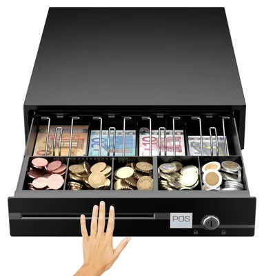 Immagine prodotto di Cassetto portamonete - Cassa con chiave - 5 scomparti monete - 4 scomparti banconote - Nero - 33 x 37 cm