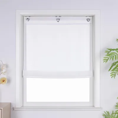 Produktbild von Joyswahl Raffrollo ohne Bohren Leinenoptik Raffgardine mit Haken Ösenrollo für Küche Bad Wohnzimmer Sichtschutz Landhausstil Weiß BxH: 60x140 cm